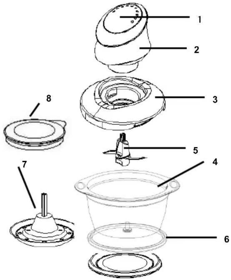 Exploded view diagram of a mechanical device with numbered parts for identification