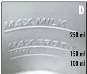 MAX MILK 250 ml MAX FRONT 150 ml 100 ml D
