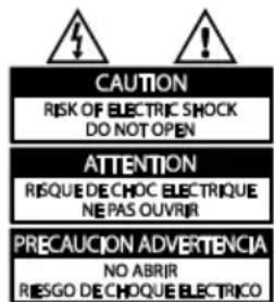 CAUTION RISK OF ELECTRIC SHOCK DO NOT OPEN ATTENTION RISQUE DE CHOIC ELECTRIQUE NE PAS OUVRIR PRECAUTION ADVERTENCIA NO ABRIR RIESGO DE CHOQUE ELECTRICO