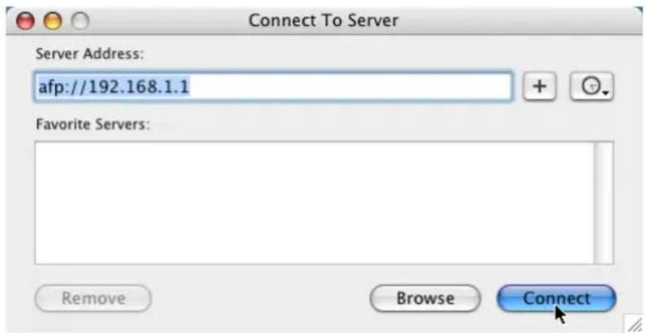 Promise Technology SmartStor NS2300N - In the Connect to Server dialog box, type afp://192.168.1.1 and click the Connect button. - 1