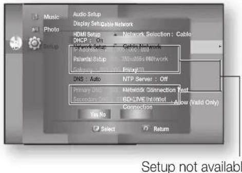 SAMSUNG HT-BD1250R - SETTING UP THE NETWORK SETUP OPTIONS - 4