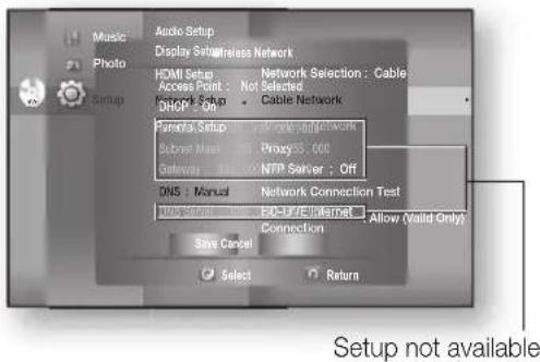 SAMSUNG HT-BD1250R - SETTING UP THE NETWORK SETUP OPTIONS - 3