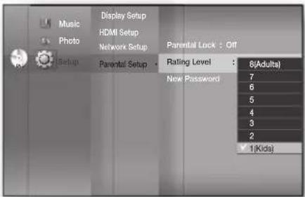 SAMSUNG HT-BD1250R - Setting the Rating Level - 1