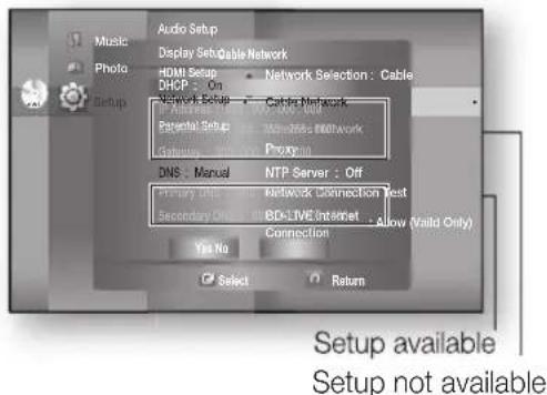 SAMSUNG HT-BD1250R - SETTING UP THE NETWORK SETUP OPTIONS - 2
