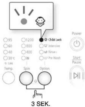 95 60 40 30°C n scale Temp. 1200 800 400 800 Pre Wash Spin Option Child Lock Intensive Rinse Pre Wash Power Start Pause 3 SEK.