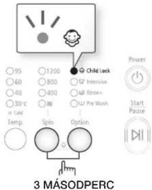95 60 40 30°C o Gate Temp. 1200 800 400 100 Spin Child Lock Intensive Rinse+ Pre Wash Option Power Start Pause 3 MÁSODPERC