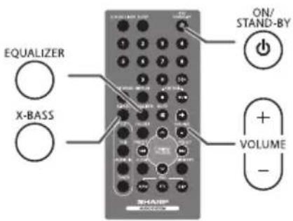 EQUALIZER X-BASS ON/ STAND-BY + VOLUME -