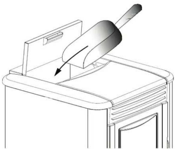 Line drawing of a kitchen appliance with a spatula lifting a tray (no text or symbols)
