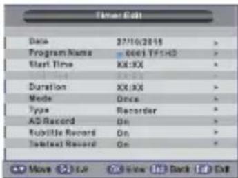 Date 27/10/2015 Program Name = 6461 TF1H2 Start Time XX-XX Duration XX-XX Mode Once Type Recorder AC Record On Mobile Record On Internet Record On Move 31.0% 0View Off Back Left Exit