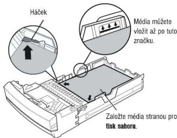 Háček Média můžete vložit až po tuto značku. Založte média stranou pro tisk nahoru.
