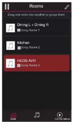 HEOS AVR - Tap the "Rooms" tab, and select HEOS AVR if there are multiple HEOS devices. - 2