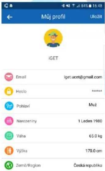 Můj profil Uložit IGET Email iget.ucet@gmail.com Heslo Pohlavi Muž Narozeniny 1 Leden 1980 Váha 65.0 kg Výška 170.0 cm Země/Region Česká republika
