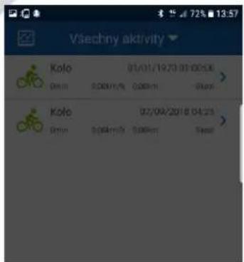Všechny aktivity Kolo 01/01/19:23 03:00:06 04:00 0.00km/s 0.00km 07:00 Kolo 07/09/2018 04:25 04:00 0.00km/s 0.00km 07:00