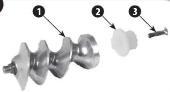 Diagram showing three labeled components of a mechanical component: screw, gear, and pin.