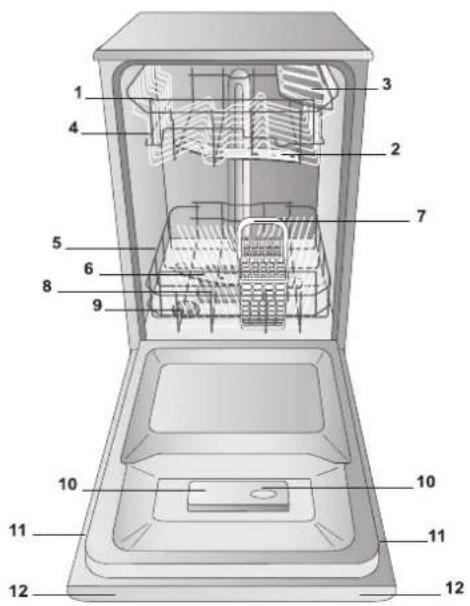 Labeled diagram of a refrigerator interior with numbered components for identification