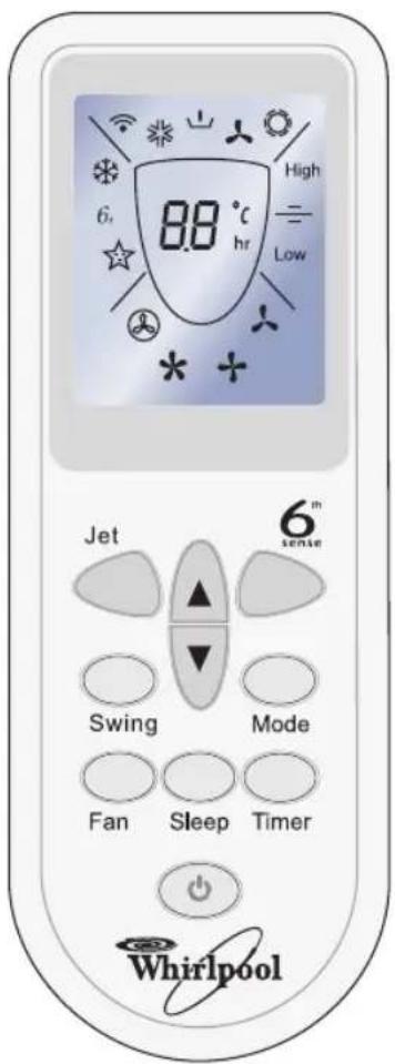 High 6, 88 °C hr Low Jet 6th sense Swing Mode Fan Sleep Timer Whirlpool