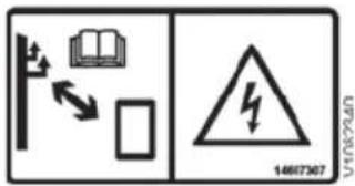 Safety warning sign showing a bus, phone, and hazard symbol with Chinese text