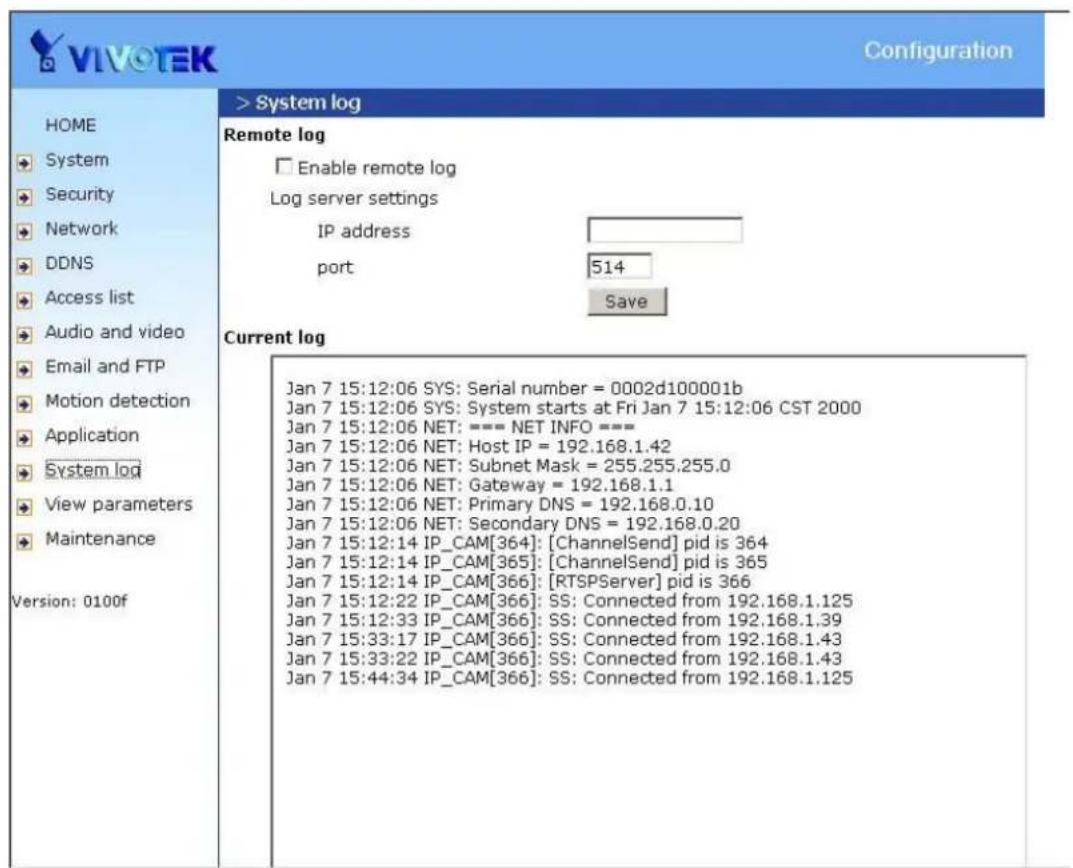 Vivotek IP7131 - System log - 1