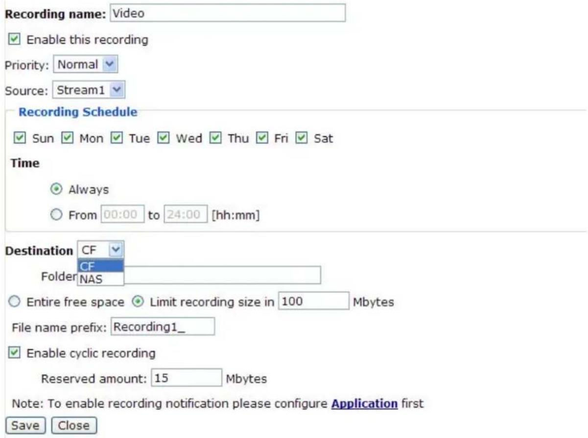 Vivotek IP7138 - Recording Settings - 1