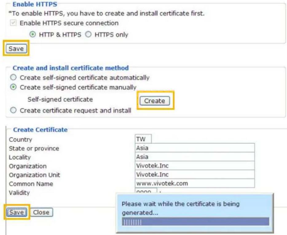 Vivotek IP7138 - Create self-signed certificate manually - 1