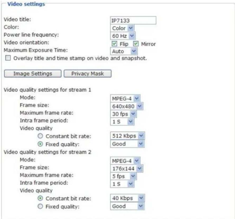 Vivotek IP7133 - Video settings - 1