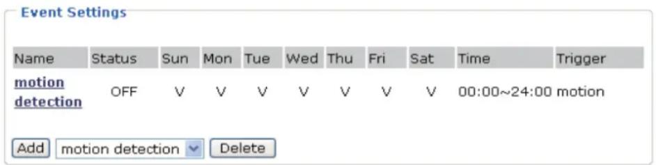 Vivotek IP7133 - Event Settings - 2
