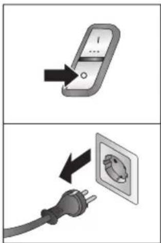 Diagram showing two electrical installation steps: one with a switch and arrow, the other with a plug and socket.