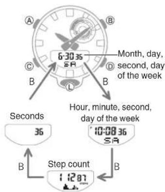 CASIO G-Shock GMA-B800-7AER - Cycling Between Timekeeping Mode Digital Display Contents - 1