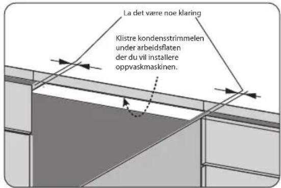 La det være noe klaring Klistre kondensstrimmelen under arbeidsflaten der du vil installere oppvaskmaskinen.