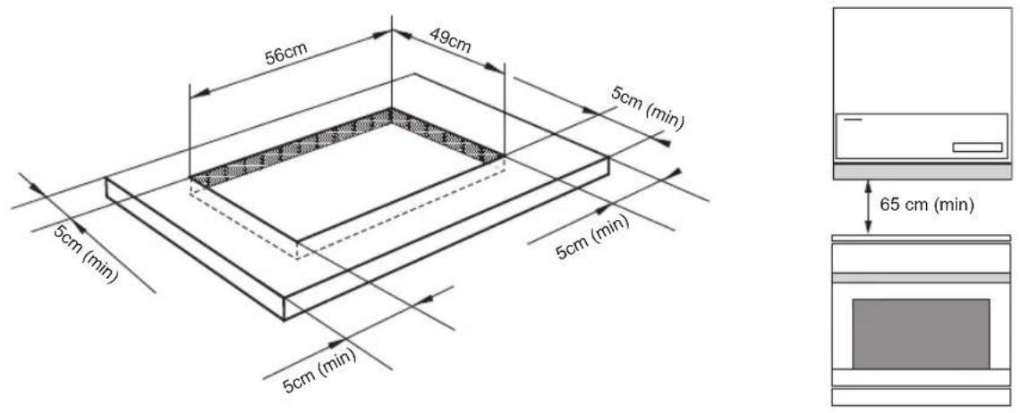 56cm 49cm 5cm (min) 5cm (min) 5cm (min) 5cm (min) 5cm (min) 65 cm (min)