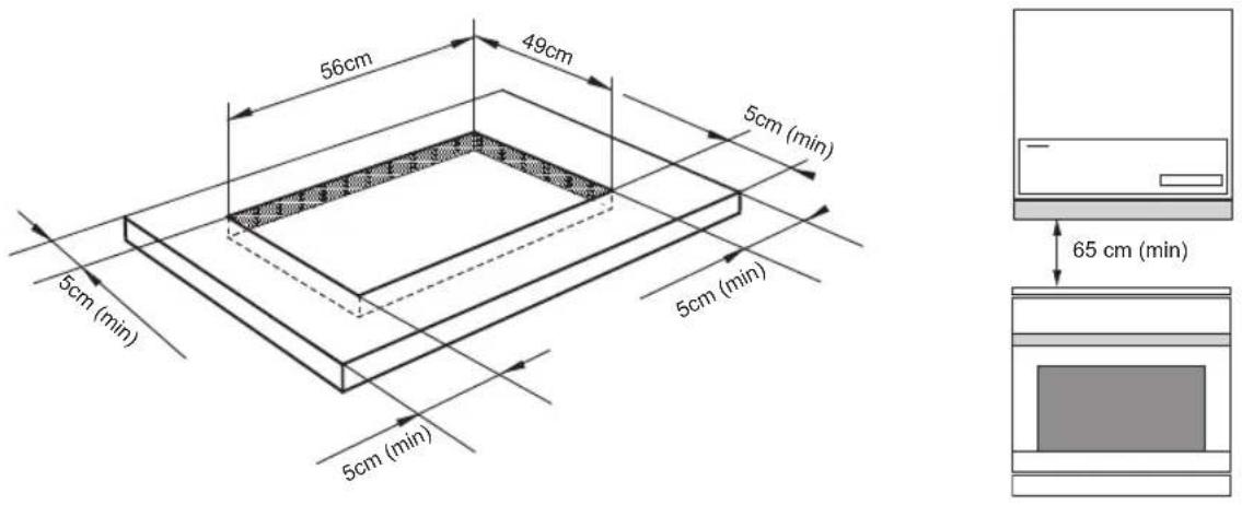 56cm 49cm 5cm (min) 5cm (min) 5cm (min) 5cm (min) 5cm (min) 65 cm (min)