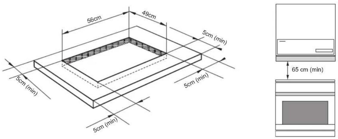 56cm 49cm 5cm (min) 5cm (min) 5cm (min) 5cm (min) 5cm (min) 65 cm (min)