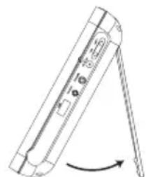Technical line drawing of a mechanical component with a curved arrow indicating rotation (no text or symbols)
