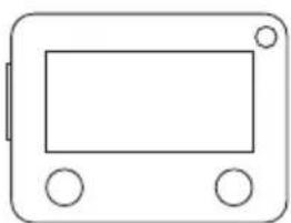 Simple line drawing of a rectangular device with two circular buttons at the bottom (no text or symbols)