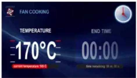 FAN COOKING TEMPERATURE 170°C END TIME 00:00 current temperature 105 C Time remaining 00 m. 00 s.