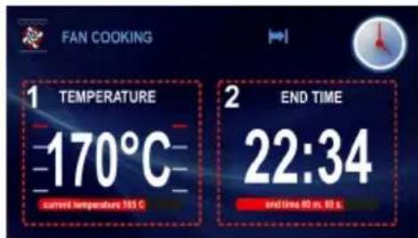 FAN COOKING 1 TEMPERATURE -170°C current temperature 515 C 2 END TIME 22:34 and time 80 m. 80 s.