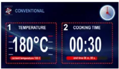 CONVENTIONAL 1 TEMPERATURE -180°C cement temperature 165 °C 2 COOKING TIME 00:30 end time 06 m. 04 s.