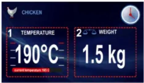 CHICKEN 1 TEMPERATURE -190°C current temperatures 195 € 2 WEIGHT 1.5 kg