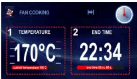 FAN COOKING 1 TEMPERATURE 170°C current temperature 515 C 2 END TIME 22:34 and time 00 s. 00 s.