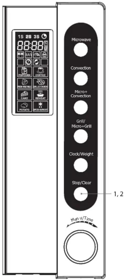 15 28 35 88:88 Microwave Convection Micro+ Convection Grill/ Micro+Grill Clock/Weight Stop/Clear Men u/Time 1, 2