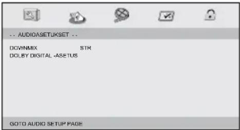 -- AUDIOSETUKSET -- DOWNMIX STR DOLBY DIGITAL -ASETUS GOTO AUDIO SETUP PAGE