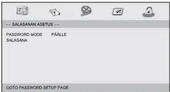 -- SALASANAN ASETUS -- PASSWORD MODE PÄÄLLE SALASANA GOTO PASSWORD SETUP PAGE