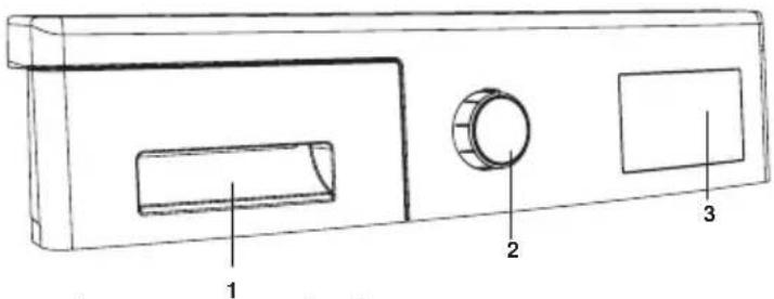 Technical diagram of a device casing with labeled components 1, 2, and 3