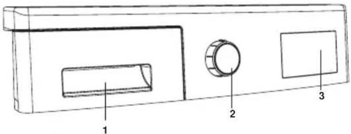 Technical diagram of a device casing with labeled components 1, 2, and 3