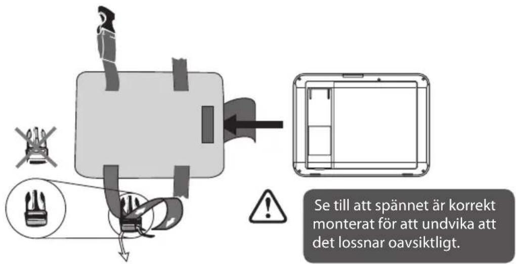 Se till att spännet är korrekt monterat för att undvika att det lossnar oavsiktligt.