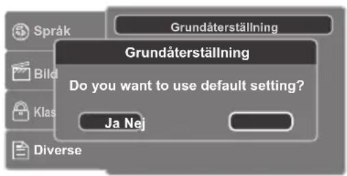 Grundäterställning Grundäterställning Do you want to use default setting? Ja Nej Diverse