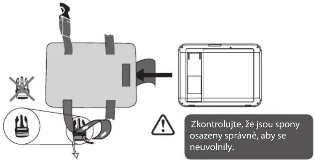 Zkontrolujte, že jsou spony osazeny správně, aby se neuvolnily.