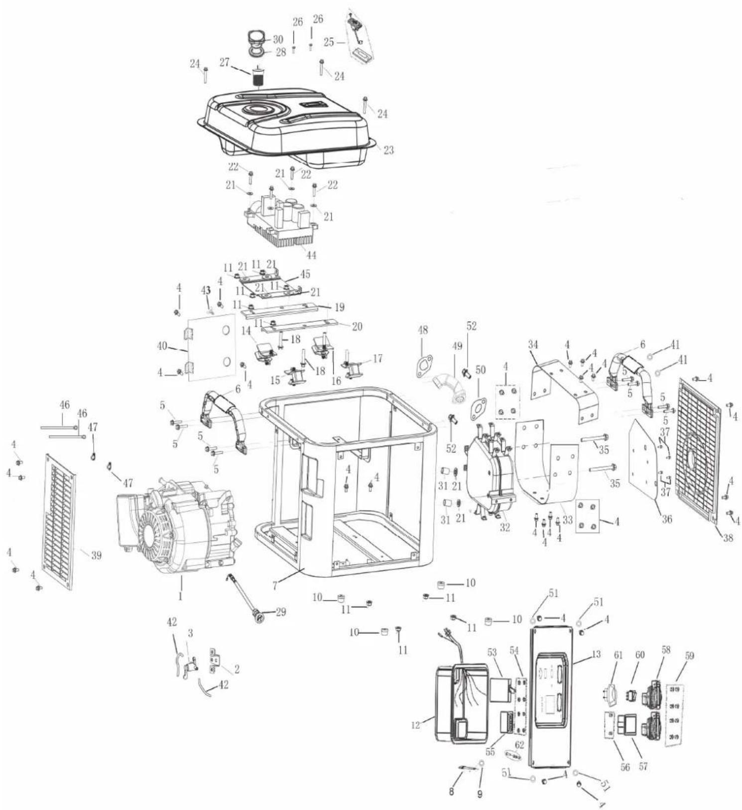 Exploded view diagram of a mechanical assembly with numbered components for identification