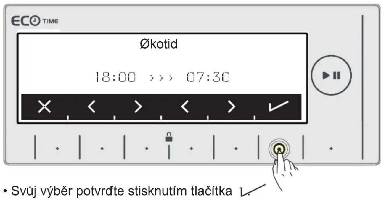 ECO TIME Økotid 18:00 >>> 07:30 × < > < > ✓ | · | · | · | · | · | · | · | • Svůj výběr potvrďte stisknutím tlačítka 1.