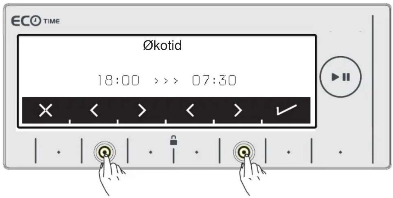 ECO TIME Økotid 18:00 >>> 07:30 × < > < > ✓